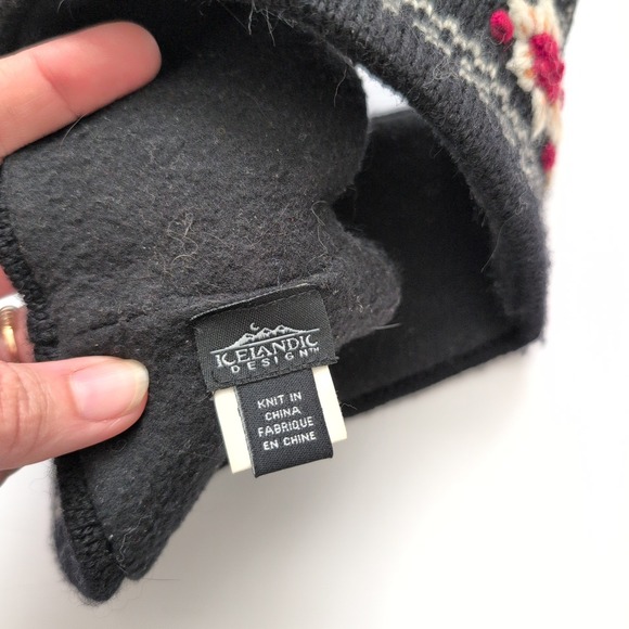 Icelandic Design Womens Black Knit Headband Floral Embroidered Wool OS Fair Isle - Picture 3 of 6